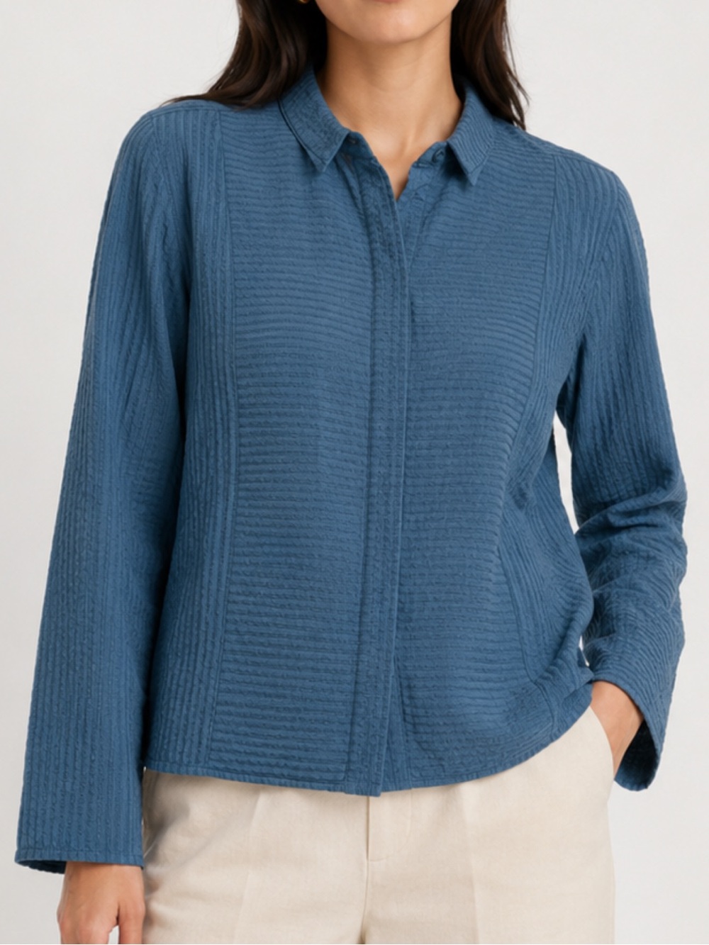 Eileen Fisher Silk Open Front Blouse Womens Small Blue Lightweight Minimalist